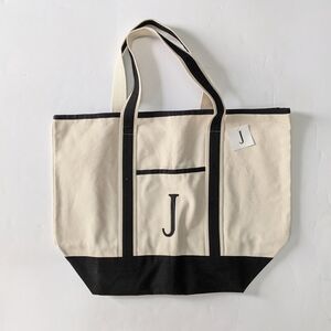 Sturdy But Stylish Canvas Tote with Black Trim & Initial 'J'